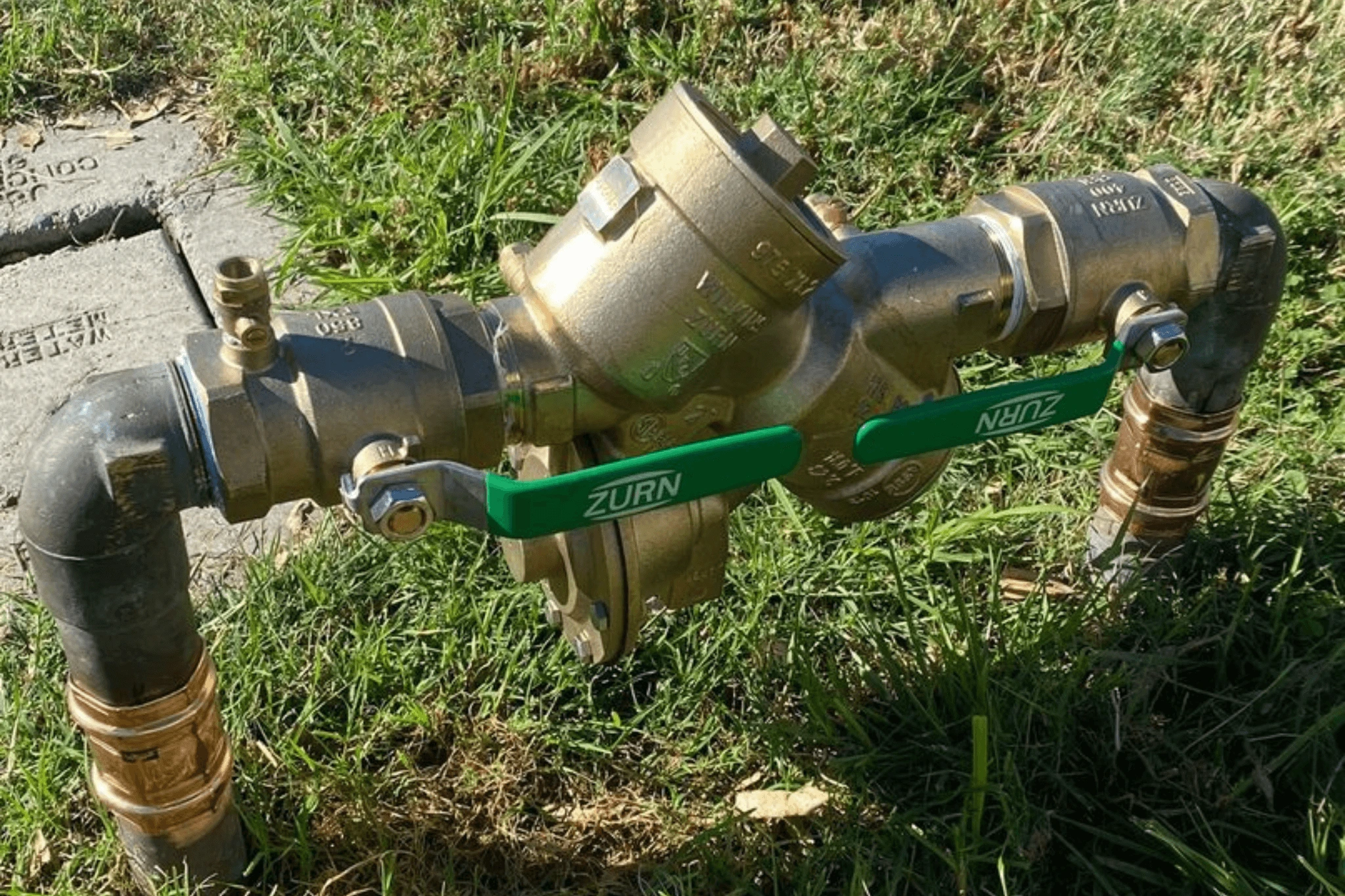 Backflow prevention assembly installed on a water supply line in San Diego