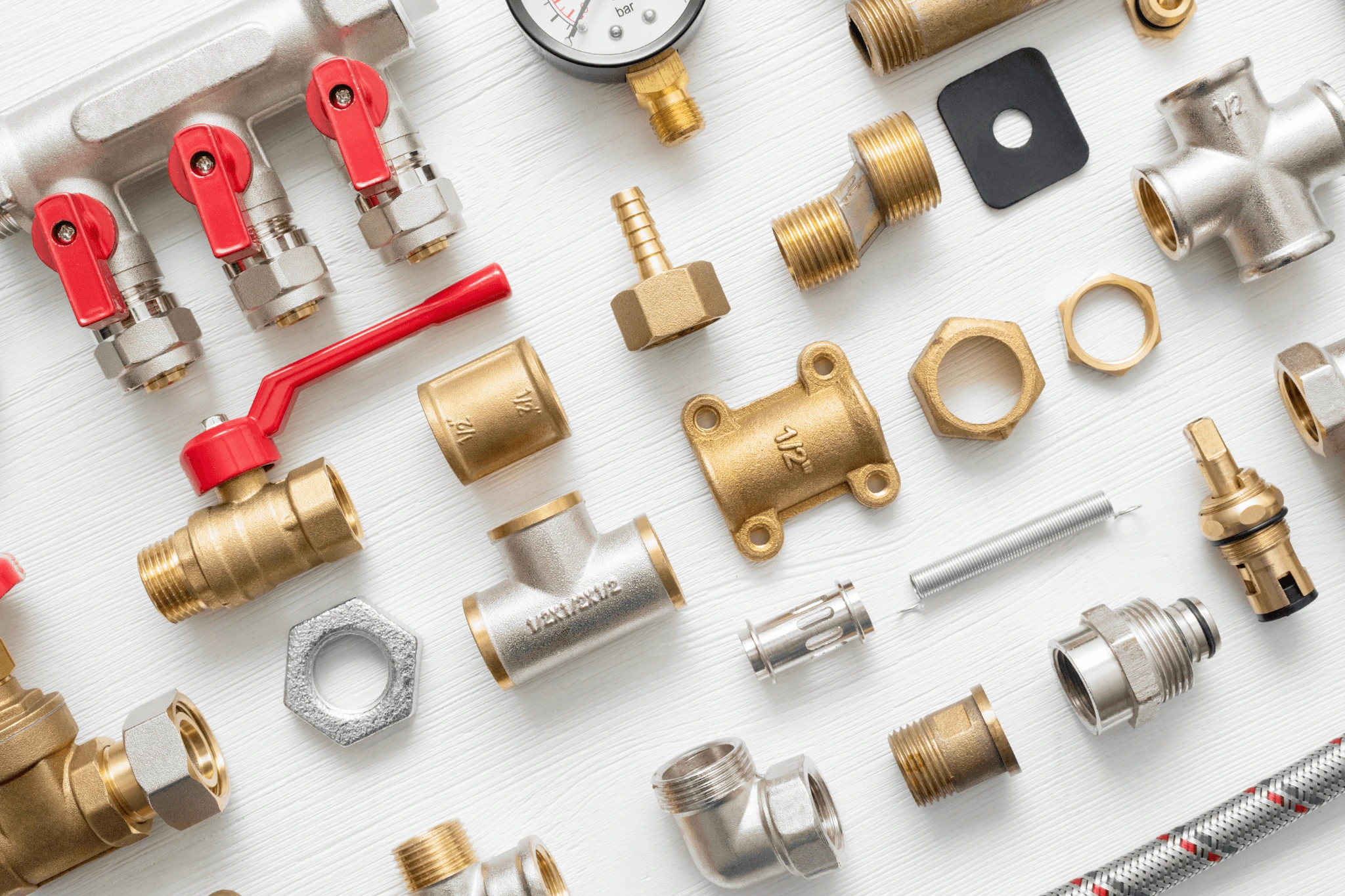 Plumbing valves and pipe fittings used in PHCC Academy backflow certification training
